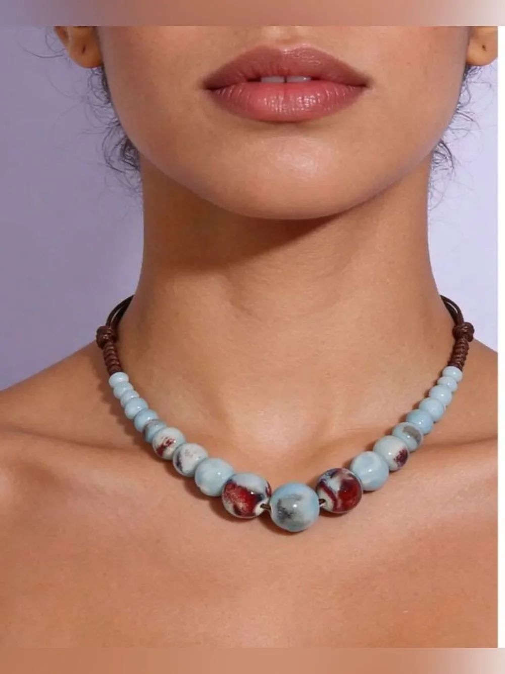 Ceramic Bead Necklace in Light Blue N1480